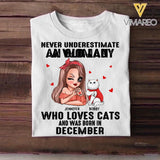 Personalized Never Underestimate A Woman Who Loves Cats And Was Born In December Tshirt Hoodie Or Sweatshirt Printed QTHQ0811