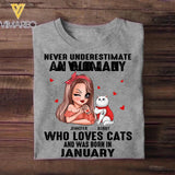 Personalized Never Underestimate A Woman Who Loves Cats And Was Born In January Tshirt Hoodie Or Sweatshirt Printed QTHQ0811