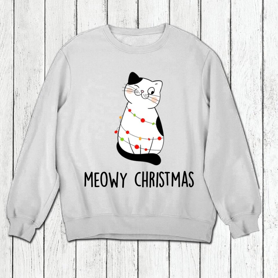 Personalized Meowy Christmas Cat Lovers Tshirt Hoodie Or Sweatshirt Printed QTH2511