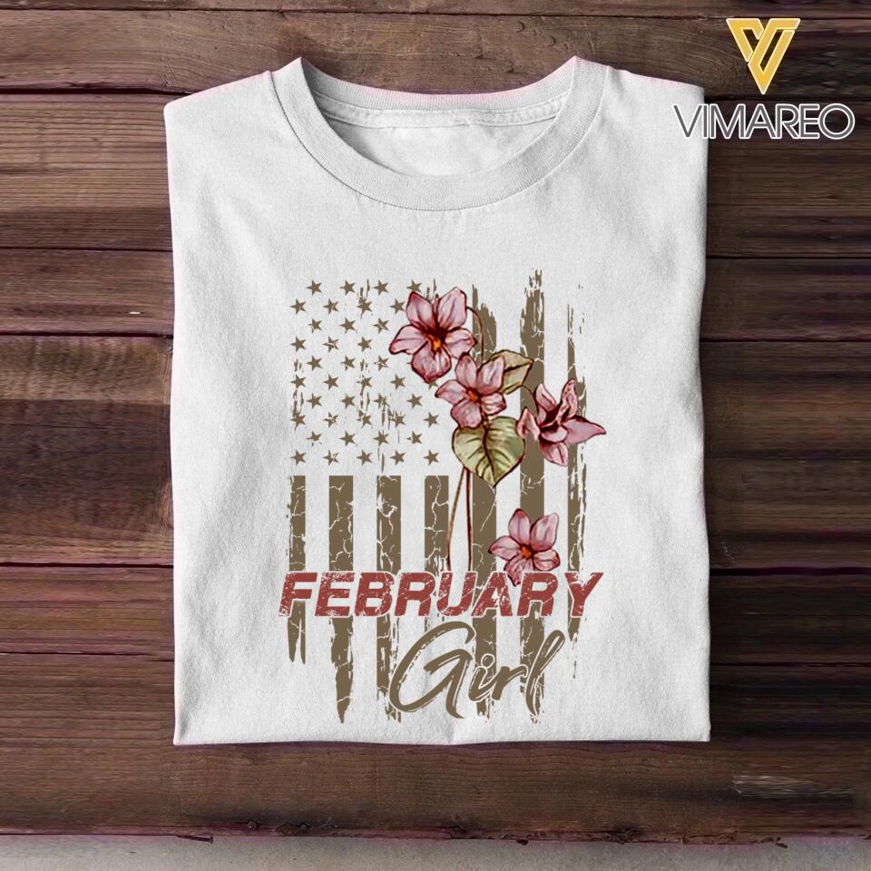 Personalized Birthday month flower February girl Sweatshirt, Tshirt Printed QTDT0102