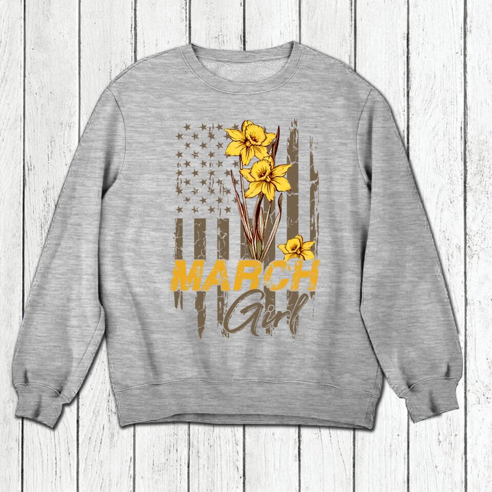 Personalized Birthday month flower March girl Sweatshirt, Tshirt Printed QTDT0102