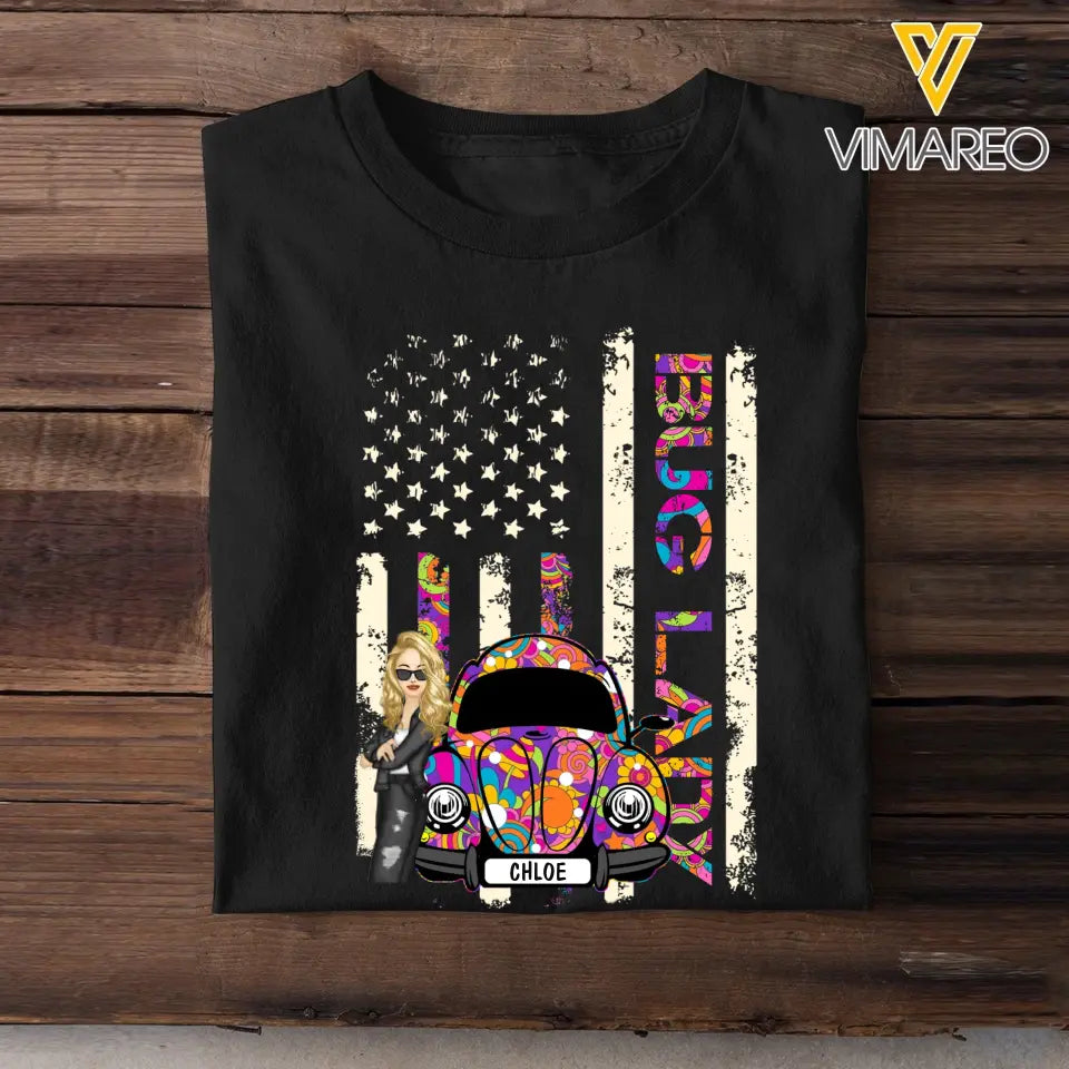 Personalized Bug Lady Hippie Girl Colorful Flag TShirt Printed QTTB1906