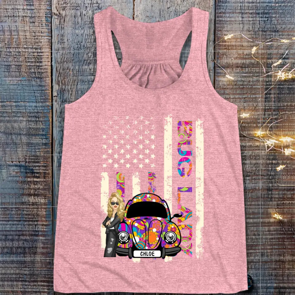 Personalized Bug Lady Hippie Girl Colorful Flag TShirt Printed QTTB1906