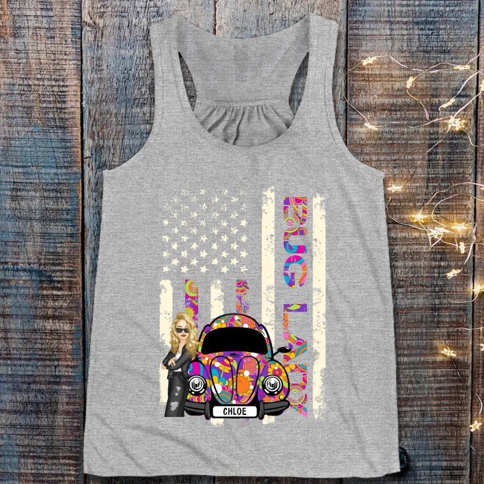 Personalized Bug Lady Hippie Girl Colorful Flag TShirt Printed QTTB1906