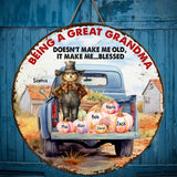 Personalized Being A Great Grandma Doesn't Make Me Old It Make Me Blessed Scarecrows Wood Sign Door Hanging Decor Home Fall Season Printed HTHHN1907