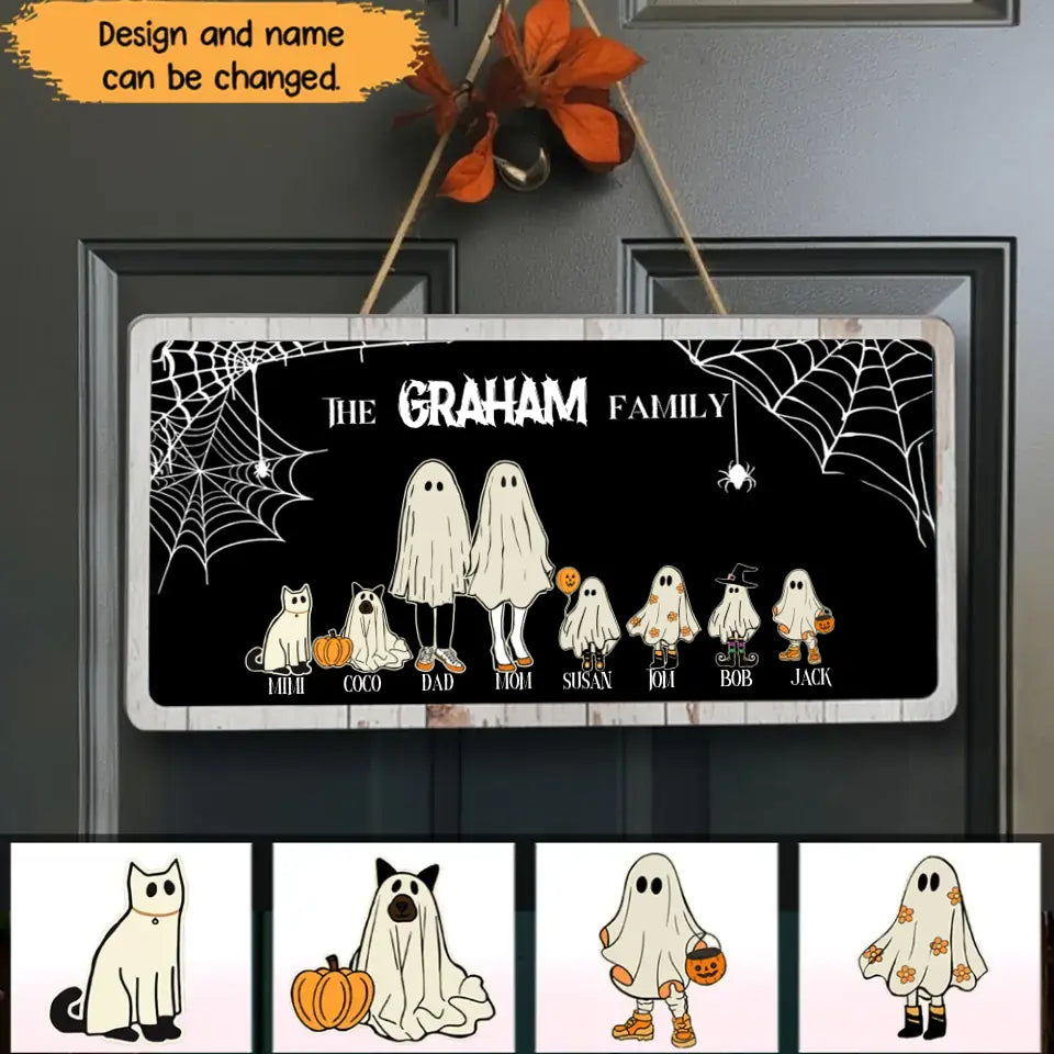 Personalized The Graham Family Ghost Halloween Gift Wood Sign Door Hanging Decor Home Printed HTHHN23315