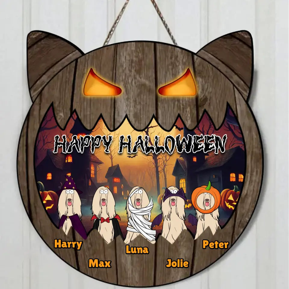 Personalized Happy Halloween Dog Halloween Dog Lovers Gift Wood Sign Door Hanging Decor Home Printed HTHDNL23300