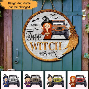 Personalized The Witch Is In Witch Jeep Halloween Gift Wood Sign Door Hanging Decor Home Printed MTHN23428
