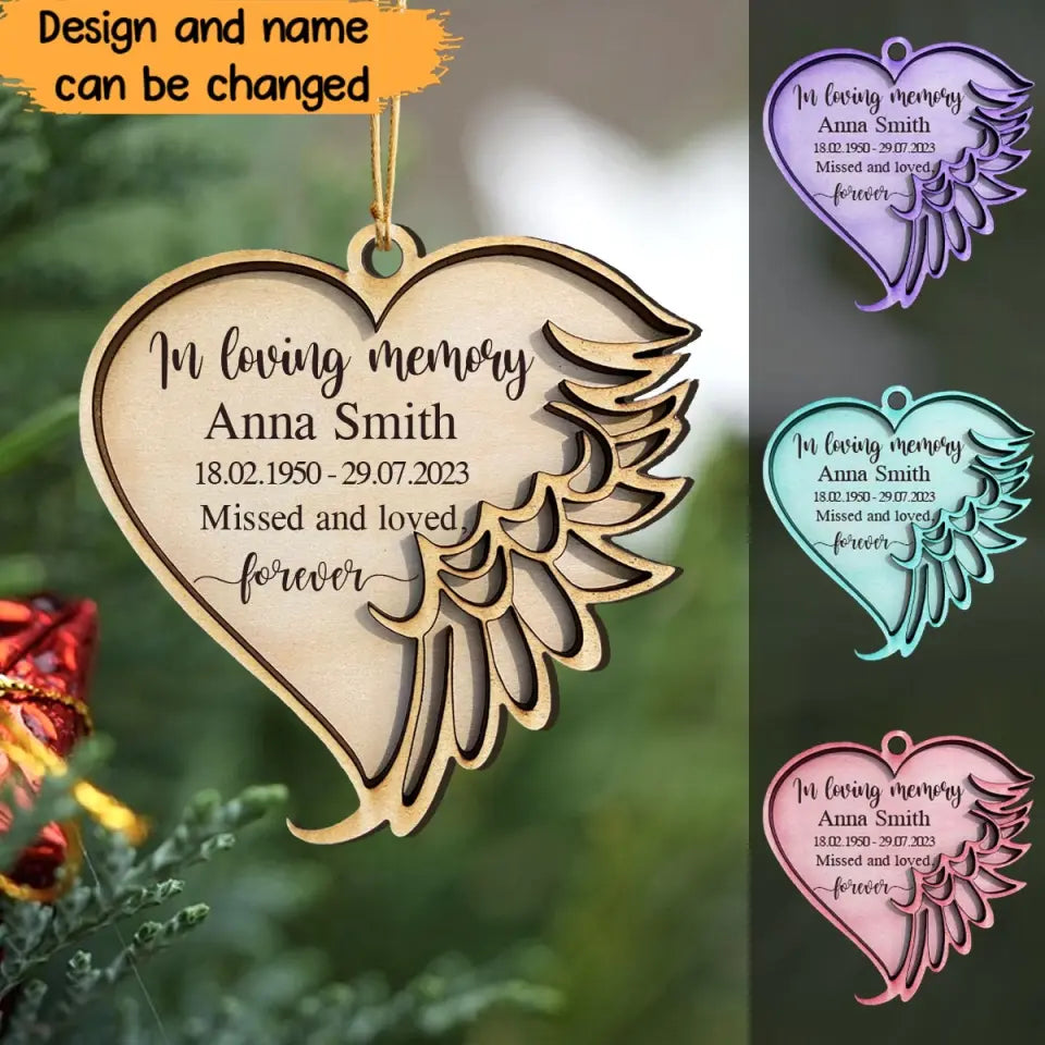Personalized In Loving Memory Missed And Loved Forever Wings Wooden Ornament 2 Layer Printed VQ23717