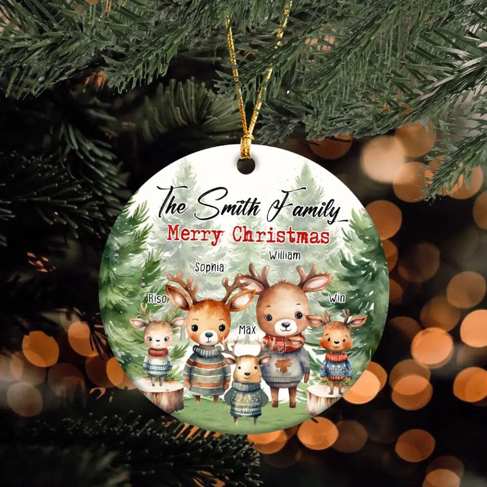 Personalized The Smith Family Merry Christmas Deer Family Custom Name Ceramic Ornament Printed HTHHN23721