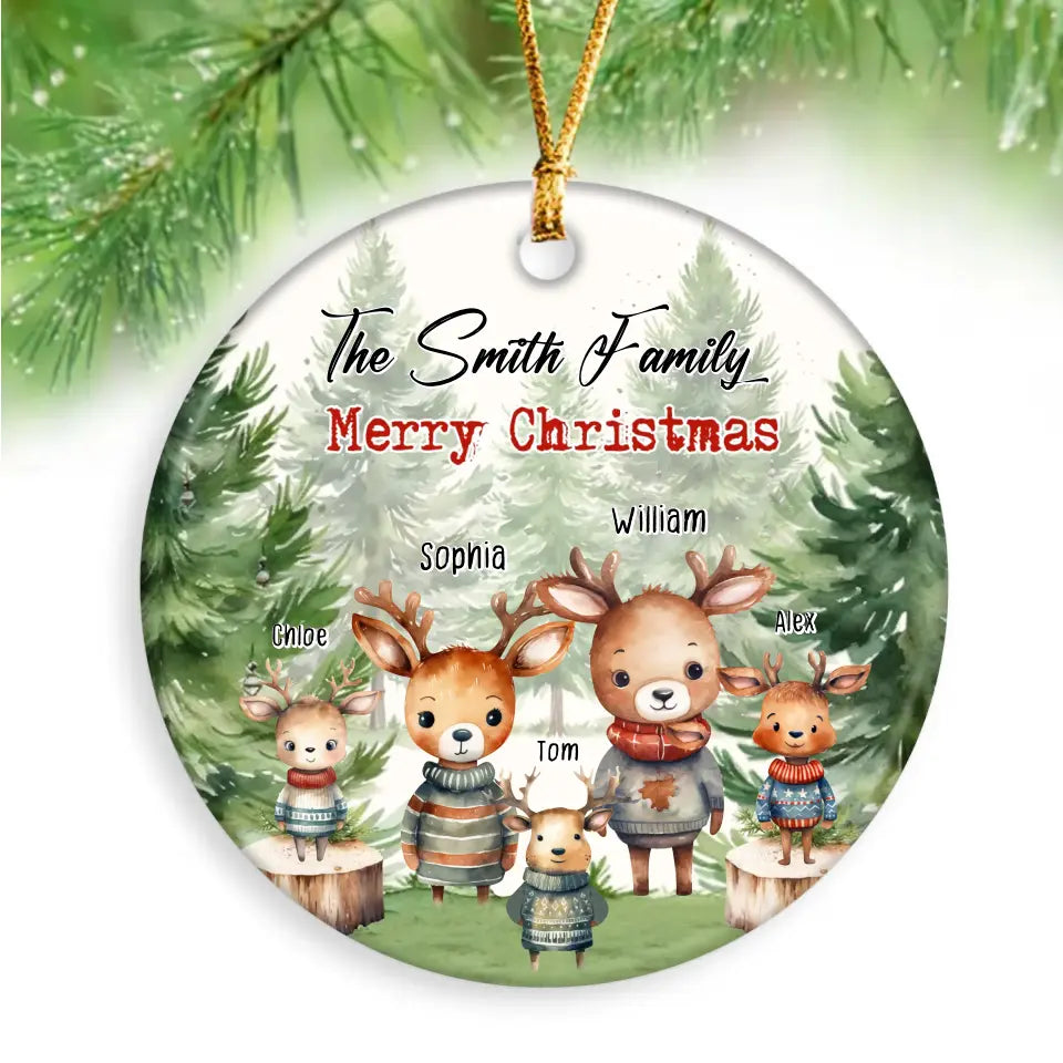 Personalized The Smith Family Merry Christmas Deer Family Custom Name Ceramic Ornament Printed HTHHN23721