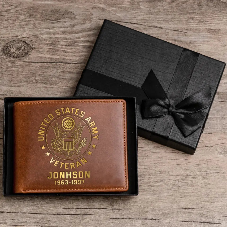 Personalized US Military Branch Leather Wallet QTKH723