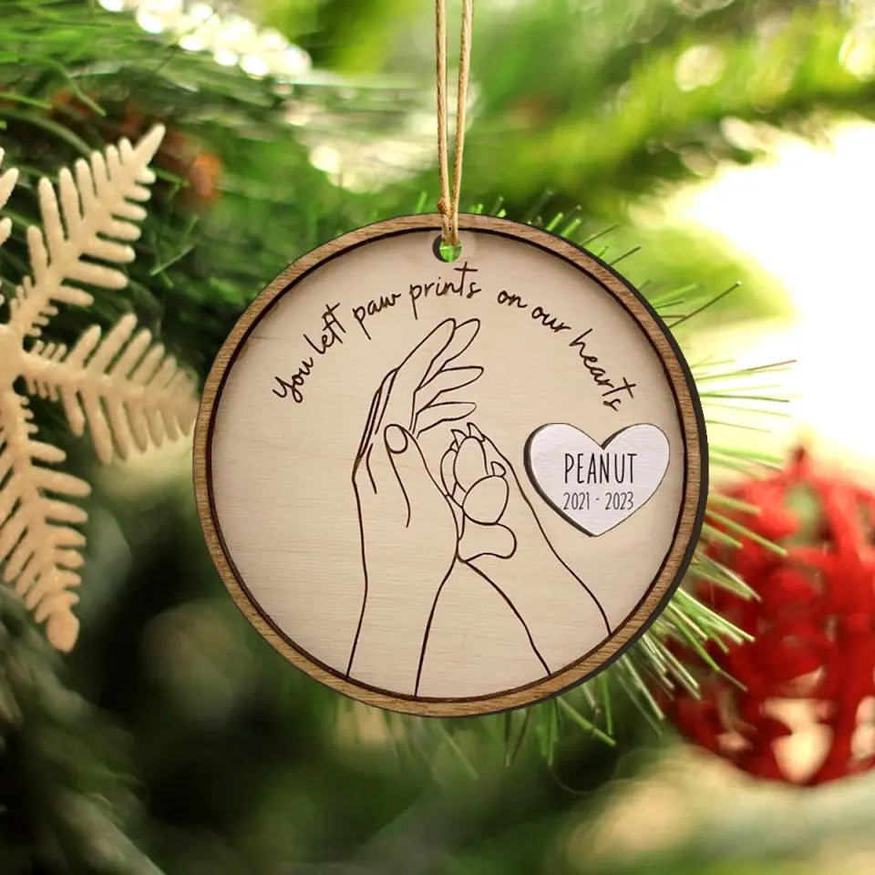 Personalized You Left Paw Prints On Our Hearts Memorial Dog Wooden Ornament 2 Layer Printed HTHVQ23730