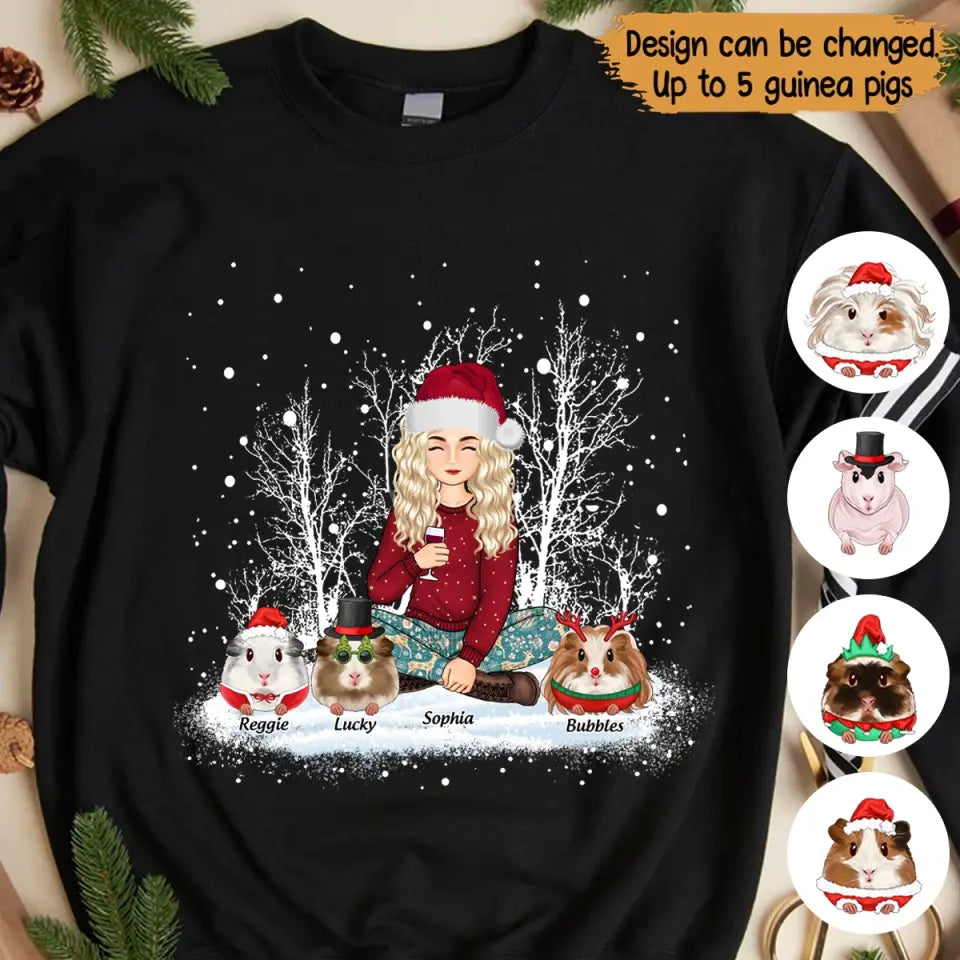 Personalized Guinea Pig & Girl Xmas Snow Sweatshirt or Hoodie 2D Printed PTN23785