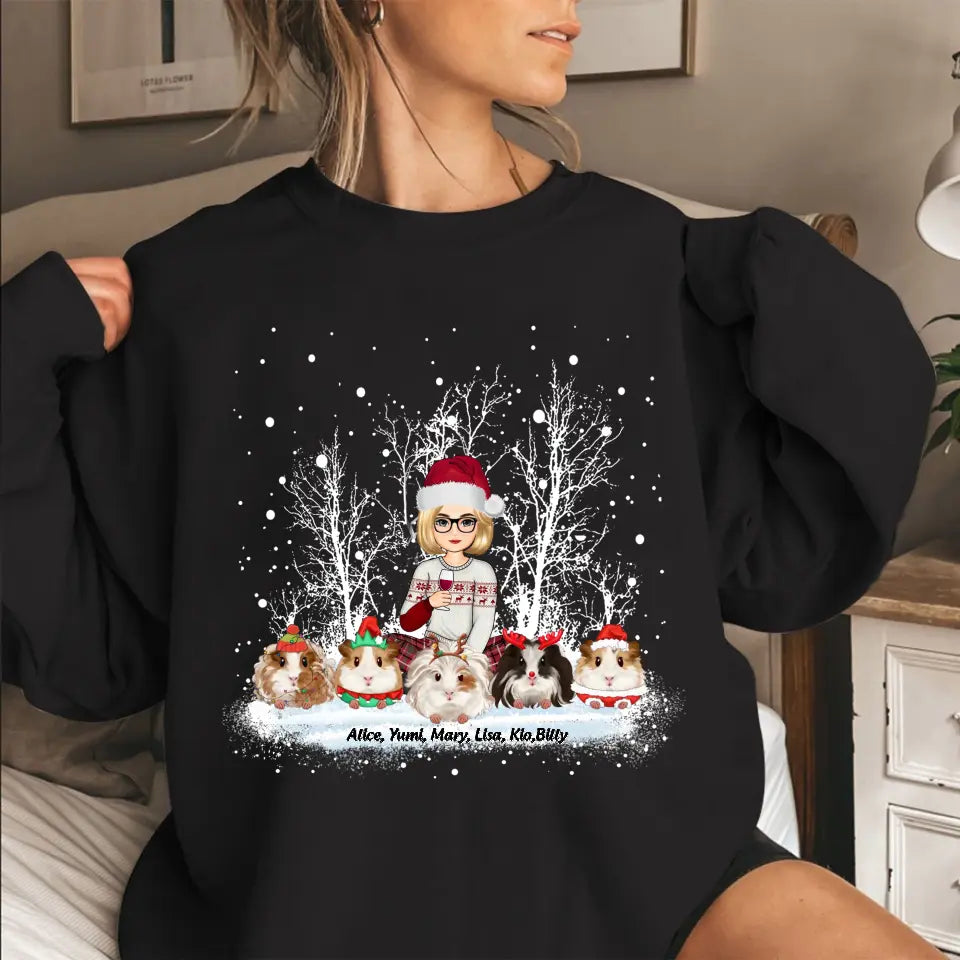 Personalized Guinea Pig & Girl Xmas Snow Sweatshirt or Hoodie 2D Printed PTN23785