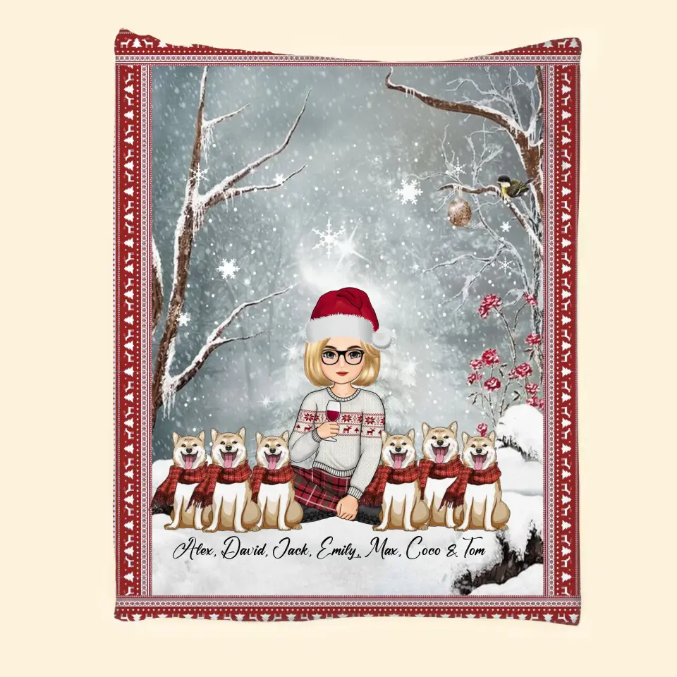 Personalized Dog Mom Snow Girl Xmas Sherpa or Fleece Blanket Printed PTN23809