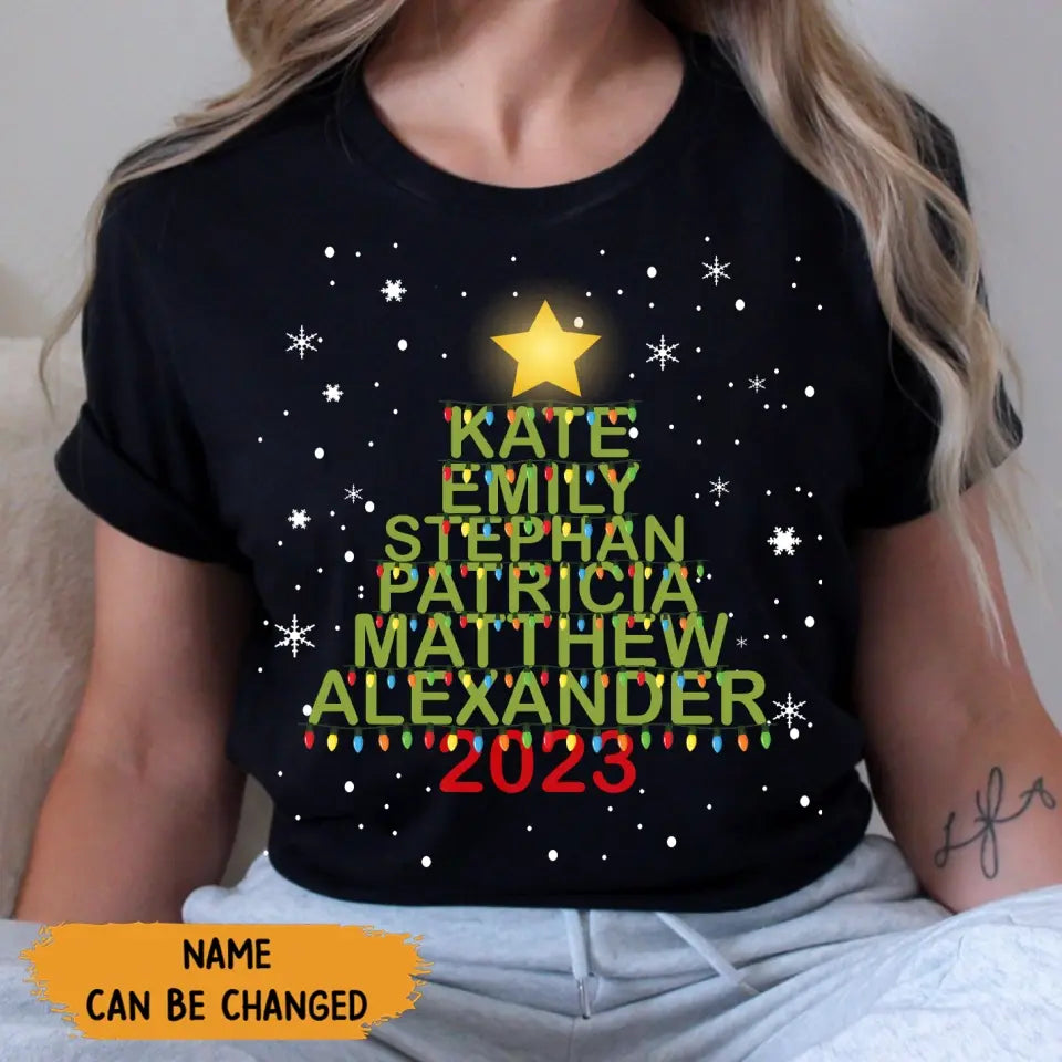 Personalized Family Name Xmas Light Tree T-shirt Printed QTKVH23864