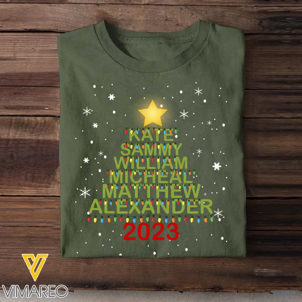 Personalized Family Name Xmas Light Tree T-shirt Printed QTKVH23864
