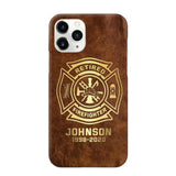 Personalized Retired Firefighter Custom Name Leather Phonecase Printed QTKH23884