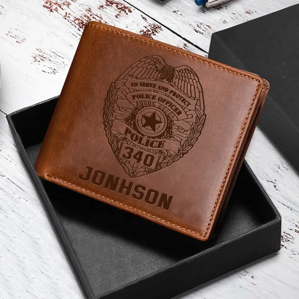 Personalized Law Enforcement Officer Custom Name Laser Leather Wallet QTKH957