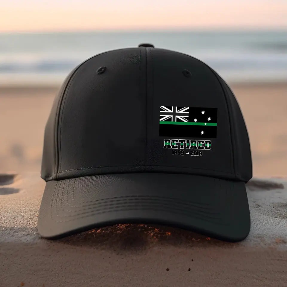 Personalized Australia Thin Green Line Retired Custom Served Times Black Cap QTHN1255