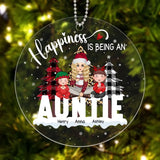 Personalized Happiness Is Being An Auntie & Kid Names Christmas Gift Acrylic Ornament Printed LVA231265
