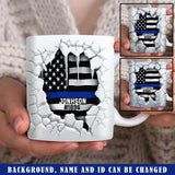 Personalized Break Thin Blue Line Flag US Police Custom Name & ID White Mug Printed KVH231267