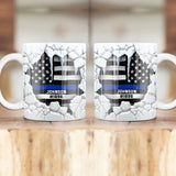 Personalized Break Thin Blue Line Flag US Police Custom Name & ID White Mug Printed KVH231267
