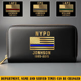 Personalized US Blue Thin Line Flag Custom Department & Name Leather Wallet KVH231384