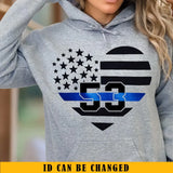 Personalized US Police Heart Thin Line Blue Hoodie 2D Printed KVH231528