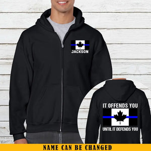 Personalized Thin Blue Line Canadian Officer Zip Hoodie 2D Printed QTKH2447
