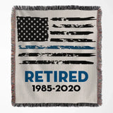 Personalized Retired US Police Blueline Woven Blanket Printed QTKVH24116
