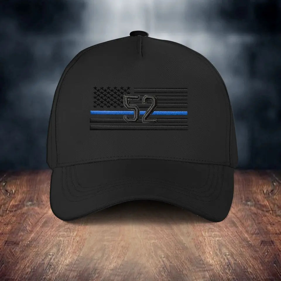 Personalized US Police Blueline Embroided Black Cap Printed VQ24115