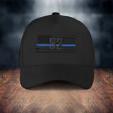 Personalized US Police Blueline Embroided Black Cap Printed VQ24115