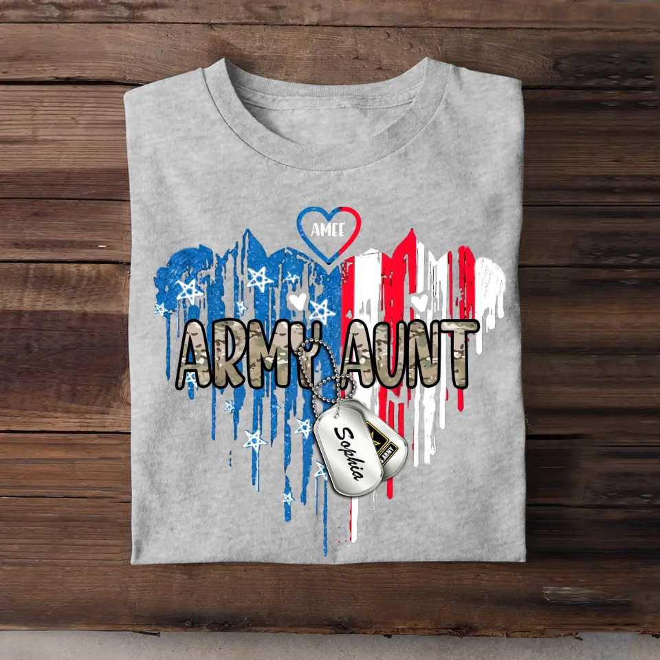 Personalized Army Aunt Heart Shape T-shirt Printed LAHLVA24124