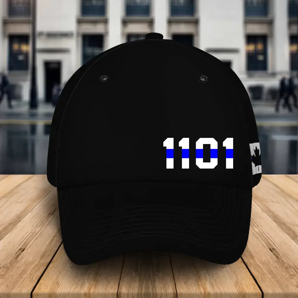 Personalized Canadian Police Thin Blue Line Black Cap Printed KVH24154