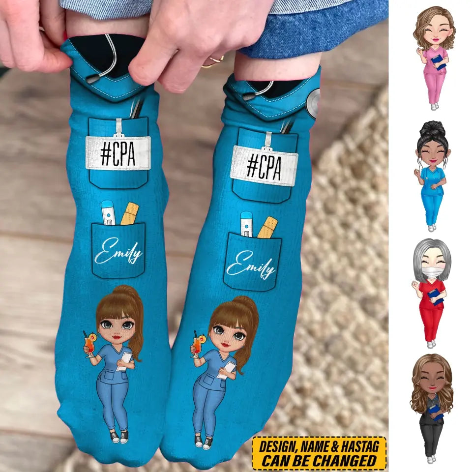 Personalized Nurse Custom Name & Job Title Gift For Nurse 3D Socks Printed LVA24401