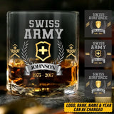 Personalized Swiss Army Rank Camo Custom Name & Served Time Whiskey Glass Printed AHVQ24411