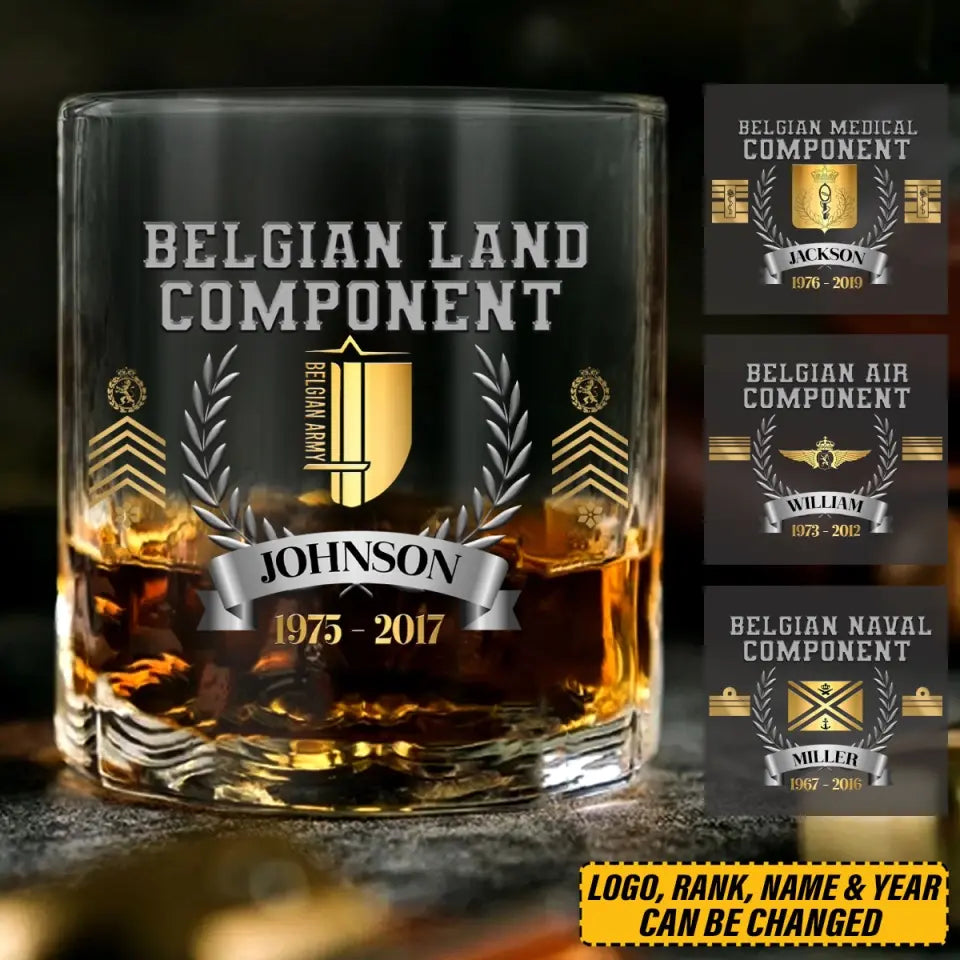 Personalized Belgian Land Component Belgian Rank Camo Custom Name & Time Whiskey Glass Printed AHVQ24438
