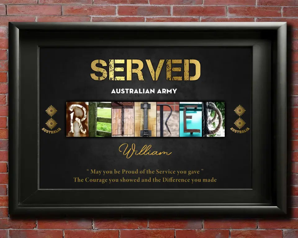 Personalized Served Retired Australian Army Rank Camo Custom Name Poster Printed AHKH24478
