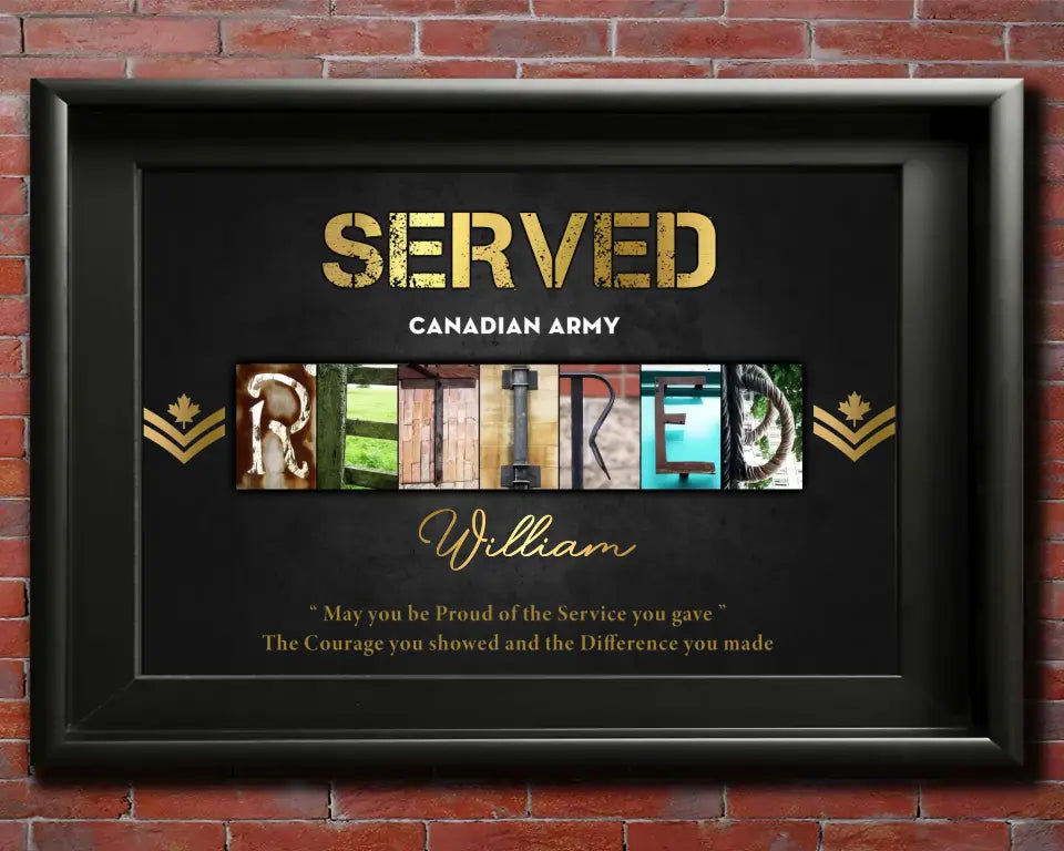 Personalized Served Retired Canadian Army Rank Camo Custom Name Poster Printed AHKH24478