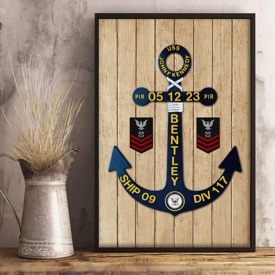Personalized Nautical Anchor US Navy Rank Custom Name & Division Poster Printed AHKH24501