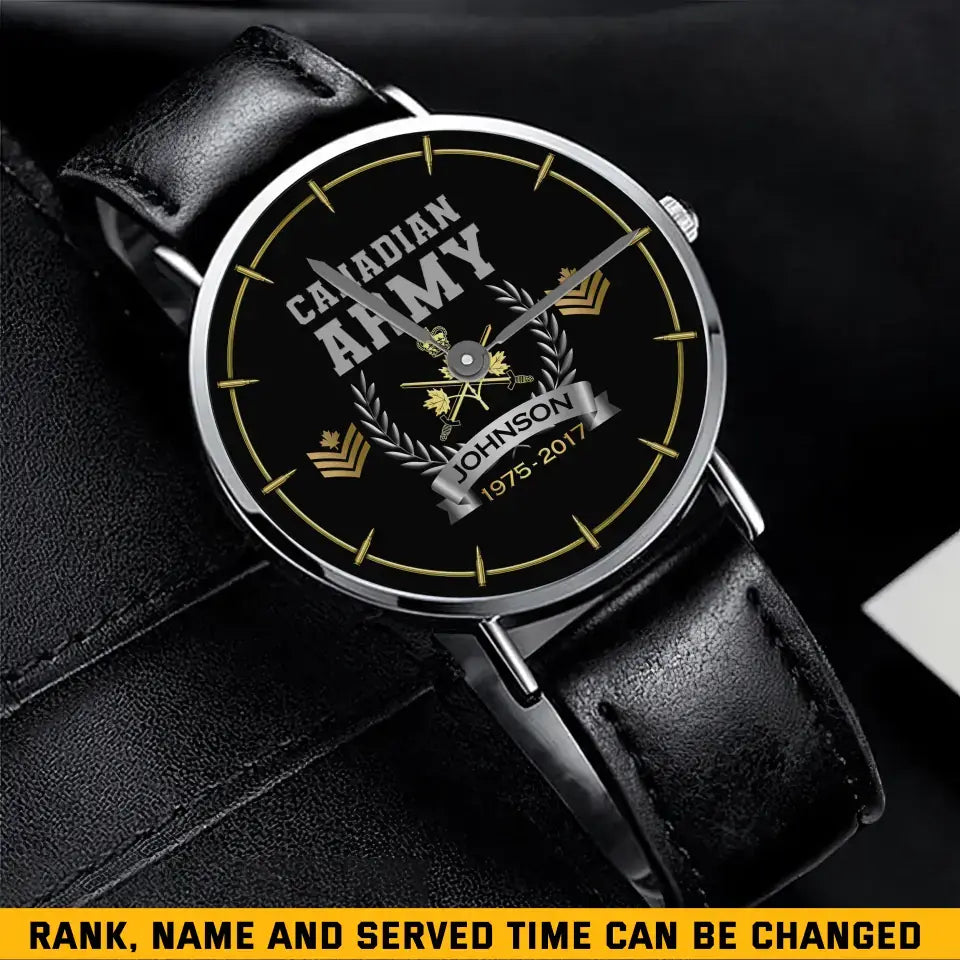 Personalized Canadian Army Logo Rank Camo Custom Name & Time Woman Watch Leather Band Printed AHKVH24587