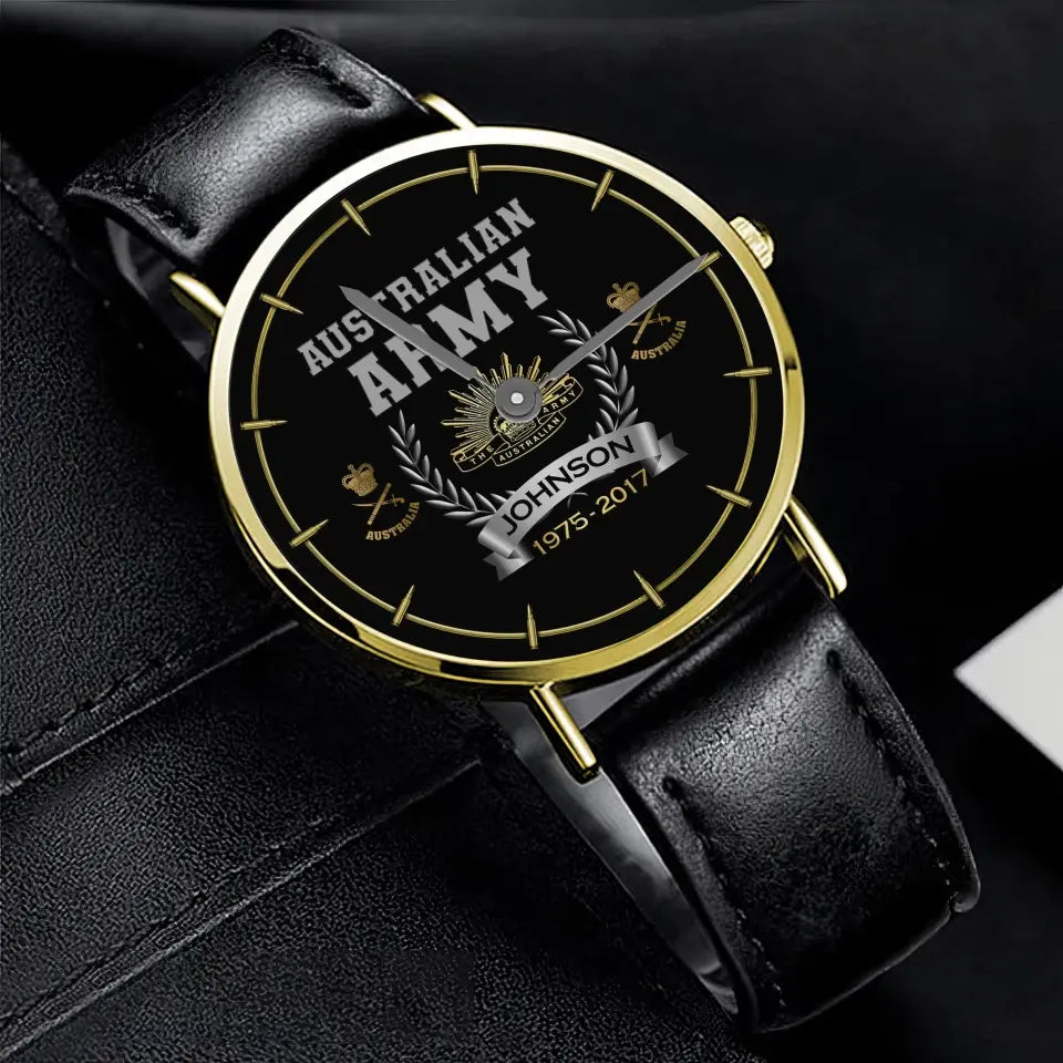 Personalized Australian Army Logo Rank Camo Custom Name & Time Woman Watch Leather Band Printed AHKVH24587