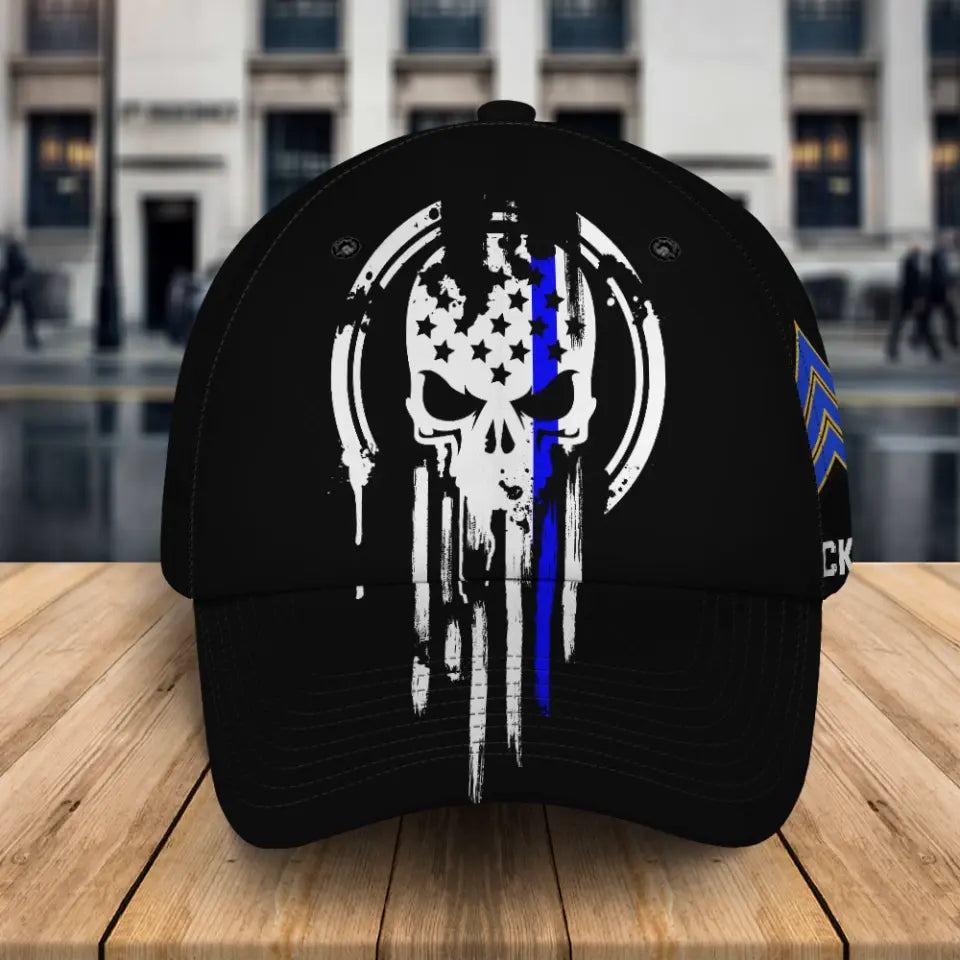 Personalized Skull US State Police Rank Custom Name Cap 3D Printed KVH24589