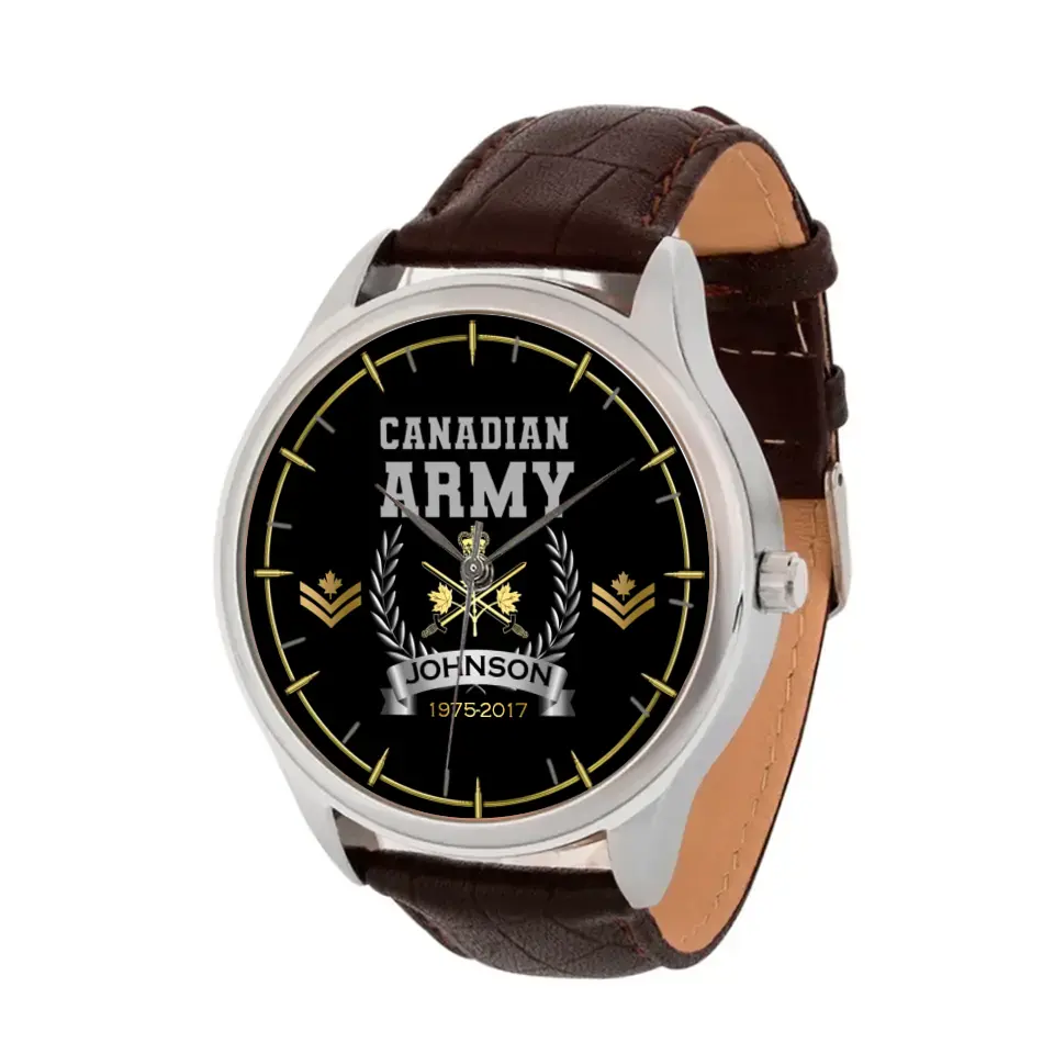 Personalized Canadian Army Logo Rank Camo Custom Name & Time Woman Watch Leather Band Printed AHKVH24587