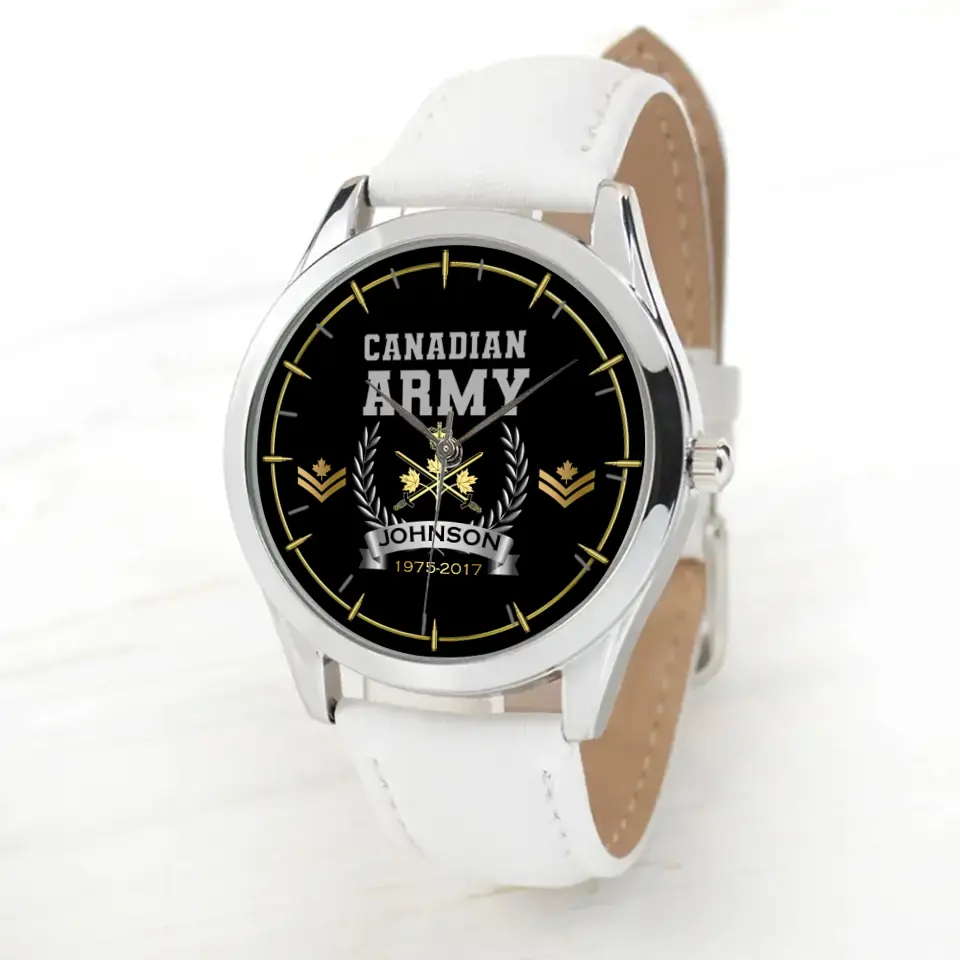 Personalized Canadian Army Logo Rank Camo Custom Name & Time Woman Watch Leather Band Printed AHKVH24587