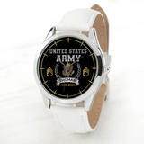 Personalized United States Army Logo Rank Camo Custom Name & Time Woman Watch Leather Band Printed AHKVH24587