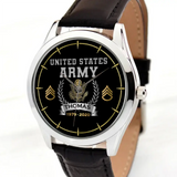 Personalized United States Army Logo Rank Camo Custom Name & Time Woman Watch Leather Band Printed AHKVH24587