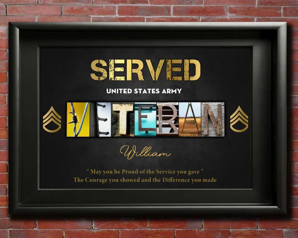 Personalized Served Retired US Army Rank Camo Custom Name Poster Printed AHKH24478